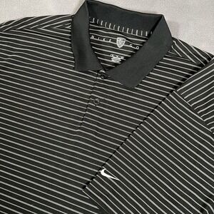 Nike Golf Polo Shirt‎ Mens XL Black White Striped FitDry Performance Swoosh Logo
